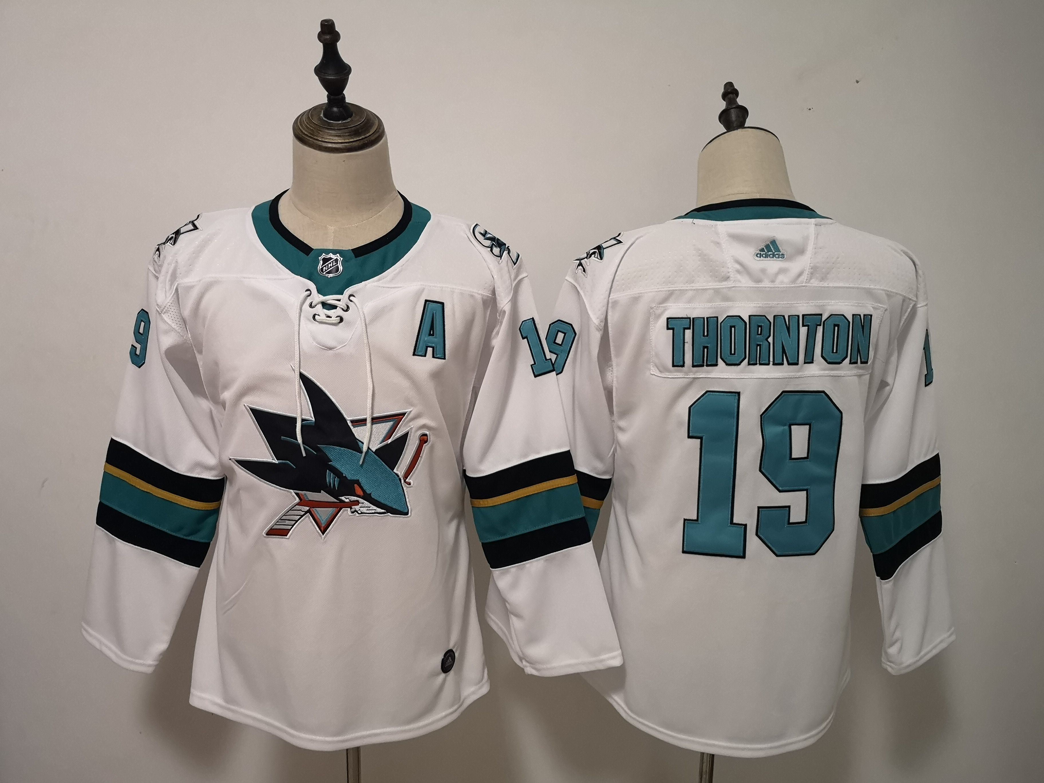 Women San Jose Sharks #19 Thornton White Adidas Stitched NHL Jersey->women nhl jersey->Women Jersey